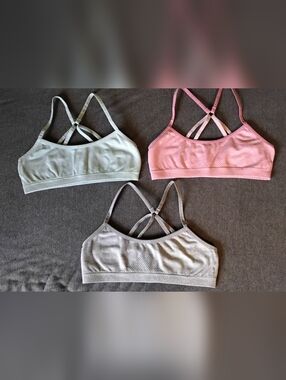 Hanes Girls Training Bra Bundle 3 Pack Pink Gray Mint Sz S 6/6X